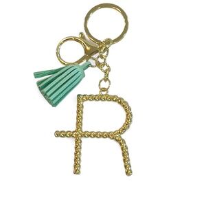 Gold Toned “R” Initial Bag Charm and/or Key Chain with Mint Green Tassel (NWOT)